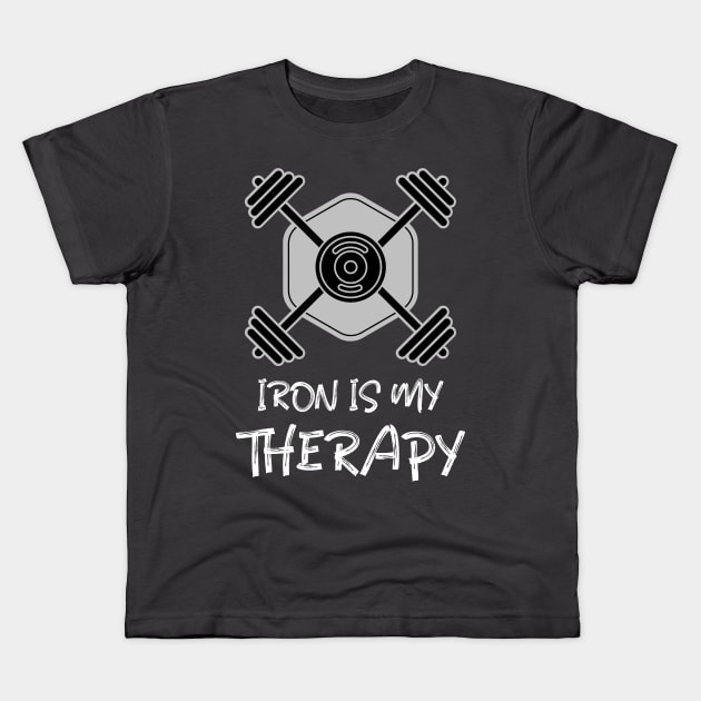 IRON IS MY THERAPY Kids T-Shirt by Style-Threads